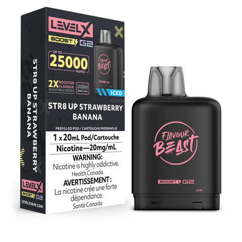 Flavour Beast Level X BOOST G2 Pods 20mL - STR8 UP STRAWBERRY BANANA ICED